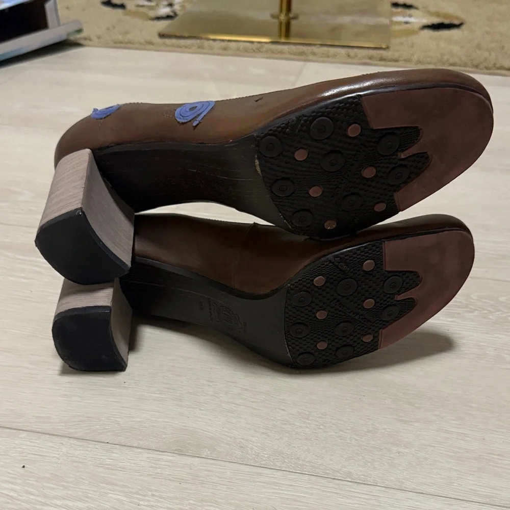 Vintage Morenatom Brown Heels with Blue Accents